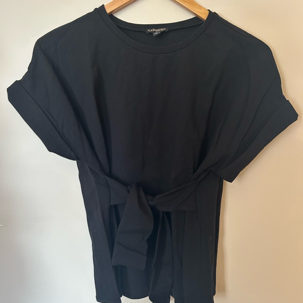 Express Black Short Sleeve Tie-Front Top